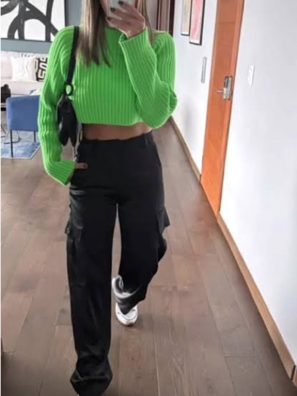 Zara Satin Black Cargo Wide-Leg Pants with High Waist